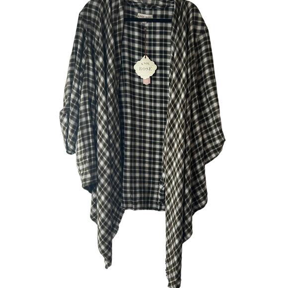 Knox Rose Women's Black Plaid Open Layered Light Jacket - Size XS - NWT - Picture 1 of 9